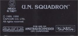 Top of cartridge artwork for U.N. Squadron on the Amstrad CPC.