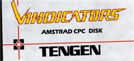 Top of cartridge artwork for Vindicators on the Amstrad CPC.