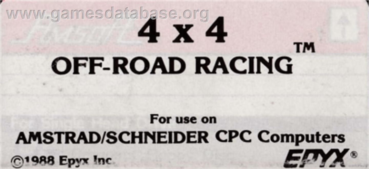 4x4 Off-Road Racing - Amstrad CPC - Artwork - Cartridge Top