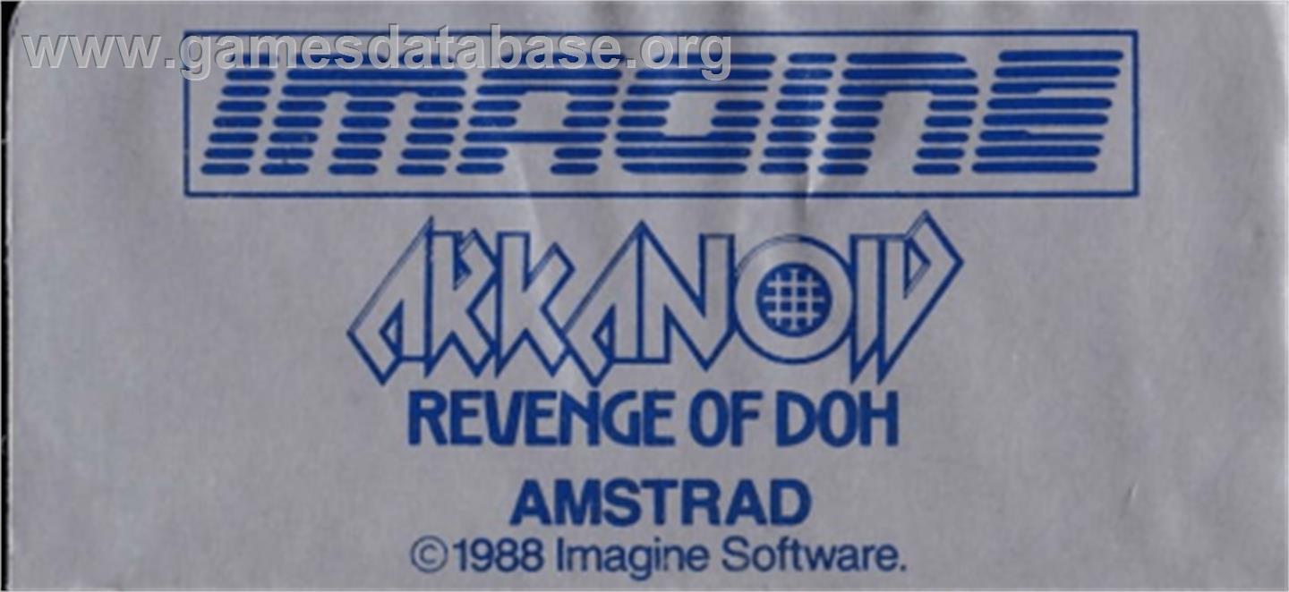 Arkanoid - Revenge of DOH - Amstrad CPC - Artwork - Cartridge Top
