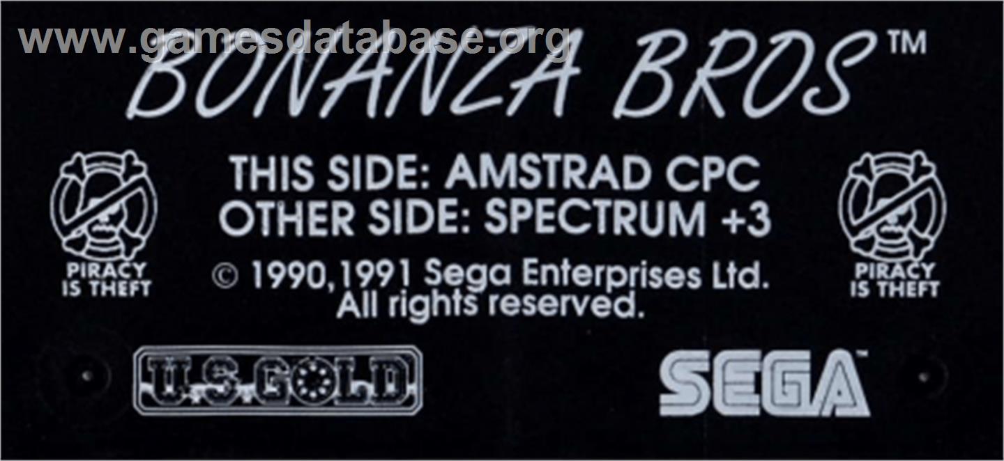 Bonanza Bros. - Amstrad CPC - Artwork - Cartridge Top