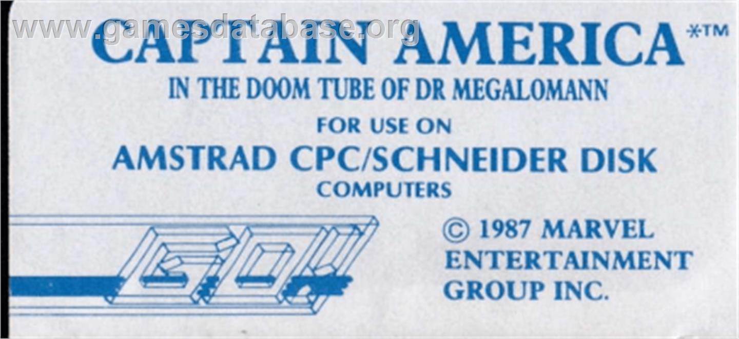 Captain America Defies the Doom Tube - Amstrad CPC - Artwork - Cartridge Top