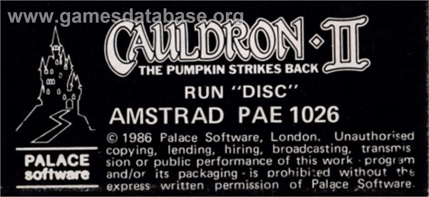 Cauldron 2: The Pumpkin Strikes Back - Amstrad CPC - Artwork - Cartridge Top