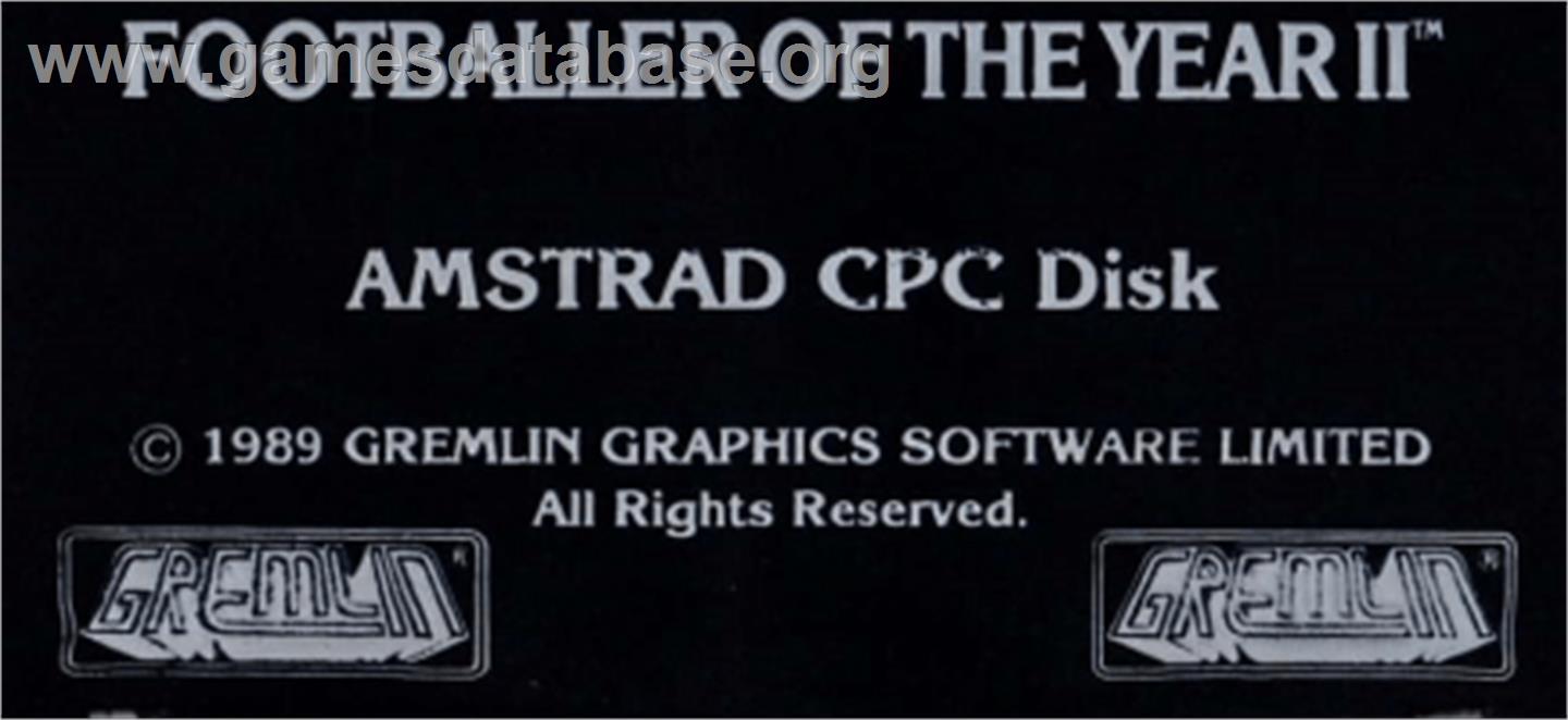 Footballer of the Year 2 - Amstrad CPC - Artwork - Cartridge Top
