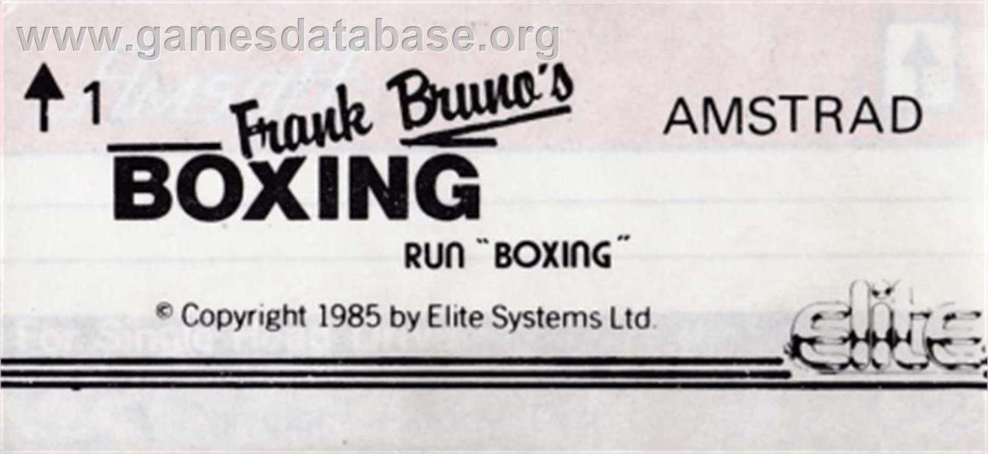 Frank Bruno's Boxing - Amstrad CPC - Artwork - Cartridge Top