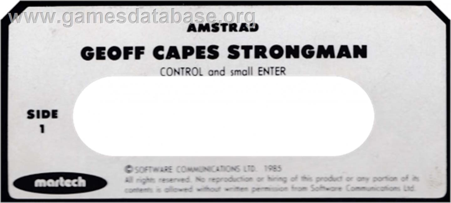 Geoff Capes Strongman - Amstrad CPC - Artwork - Cartridge Top