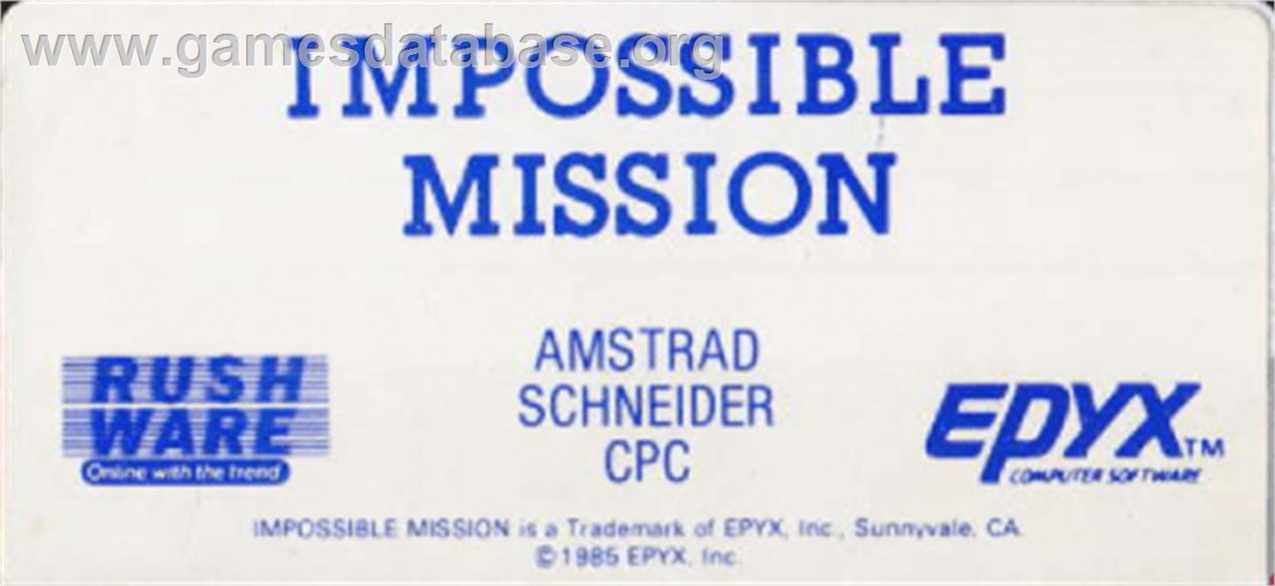 Impossible Mission - Amstrad CPC - Artwork - Cartridge Top