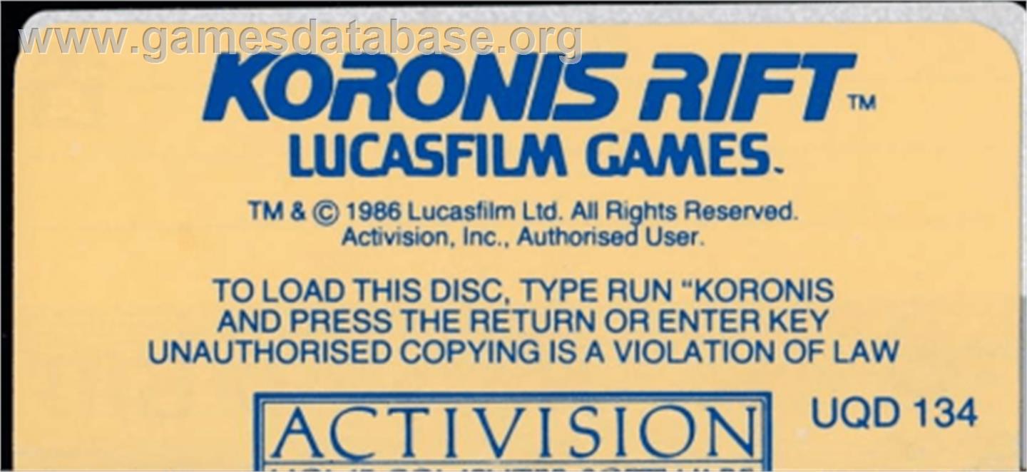 Koronis Rift - Amstrad CPC - Artwork - Cartridge Top