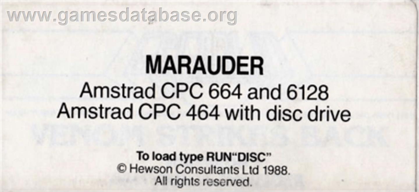 Marauder - Amstrad CPC - Artwork - Cartridge Top