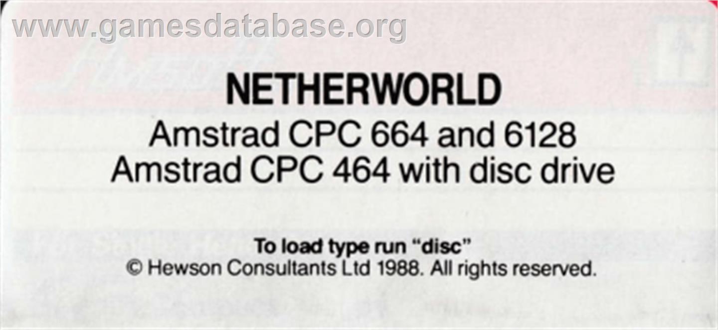 Netherworld - Amstrad CPC - Artwork - Cartridge Top