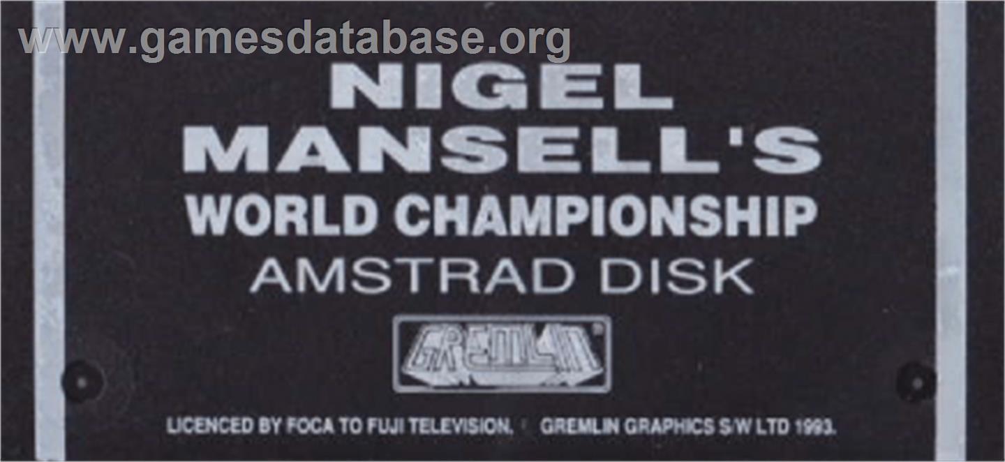 Nigel Mansell's World Championship - Amstrad CPC - Artwork - Cartridge Top