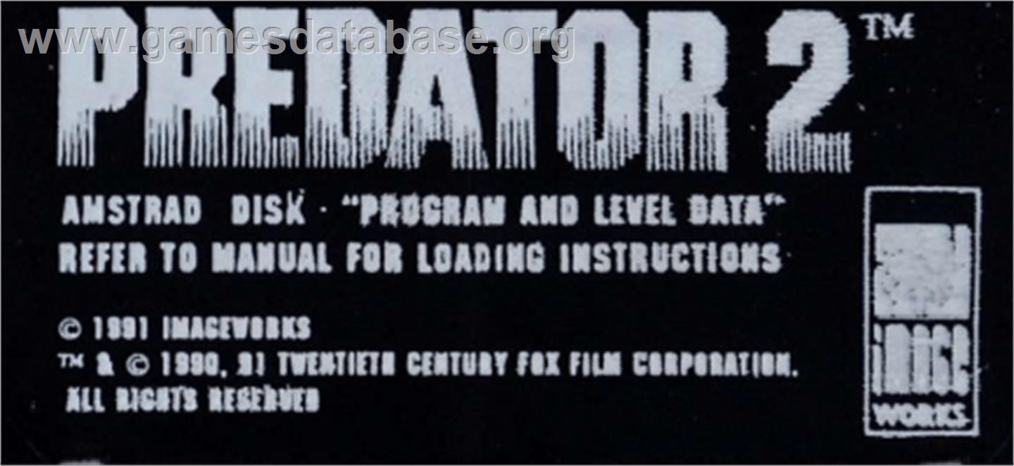 Predator 2 - Amstrad CPC - Artwork - Cartridge Top