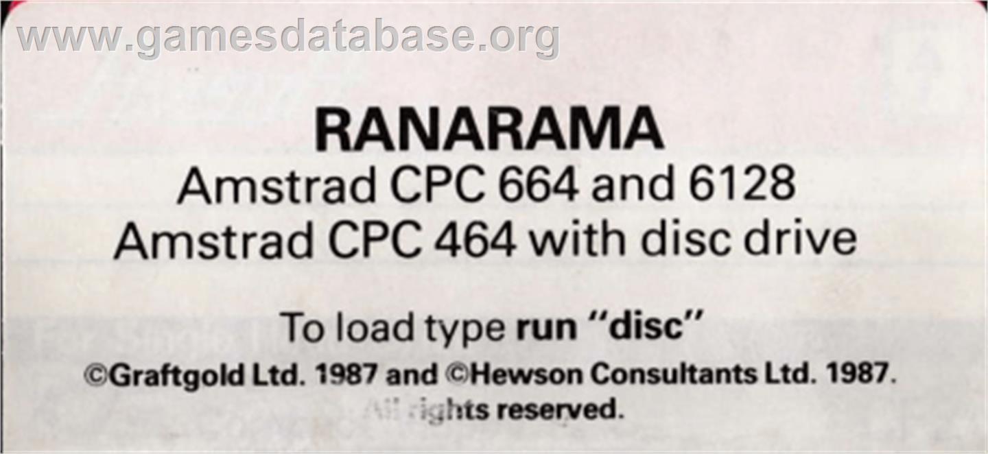 Rana Rama - Amstrad CPC - Artwork - Cartridge Top