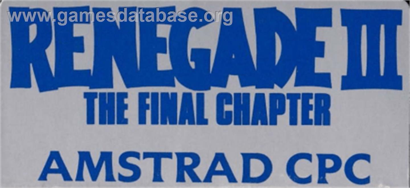 Renegade III: The Final Chapter - Amstrad CPC - Artwork - Cartridge Top