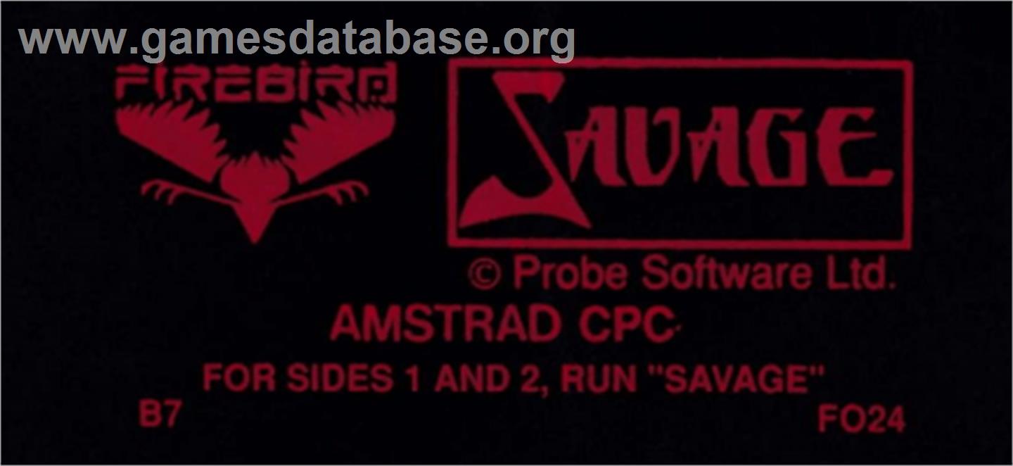 Savage - Amstrad CPC - Artwork - Cartridge Top