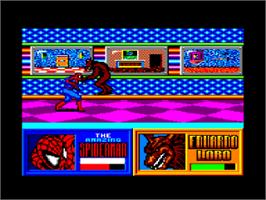 In game image of Amazing Spider-man: Dr. Doom's Revenge on the Amstrad CPC.