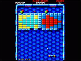 In game image of Arkanoid - Revenge of DOH on the Amstrad CPC.