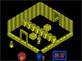 In game image of Attack of the Killer Tomatoes on the Amstrad CPC.