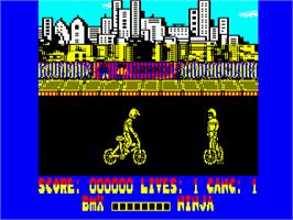 In game image of BMX Ninja on the Amstrad CPC.