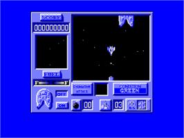 In game image of Bosconian '87 on the Amstrad CPC.