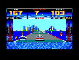 In game image of Cisco Heat: All American Police Car Race on the Amstrad CPC.