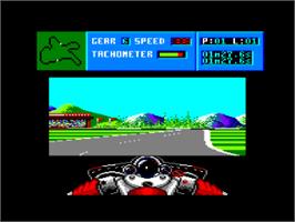 In game image of Cycles: International Grand Prix Racing on the Amstrad CPC.