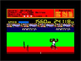 In game image of Daley Thompson's Decathlon on the Amstrad CPC.