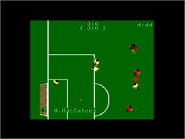 In game image of Manchester United on the Amstrad CPC.