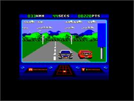 In game image of Out Run Europa on the Amstrad CPC.