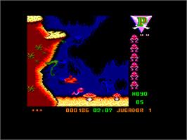 In game image of Poogaboo: La Pulga 2 on the Amstrad CPC.