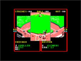 In game image of RBI Baseball 2 on the Amstrad CPC.