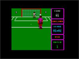 In game image of Rick Davis' World Trophy Soccer on the Amstrad CPC.