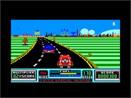 In game image of Road Blasters on the Amstrad CPC.