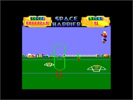 In game image of Space Harrier on the Amstrad CPC.
