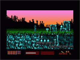 In game image of Stryker in the Crypts of Trogan on the Amstrad CPC.