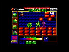 In game image of Teenage Mutant Ninja Turtles on the Amstrad CPC.