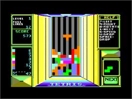 In game image of Tetris on the Amstrad CPC.