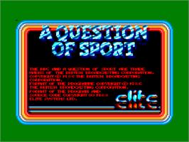 Title screen of A Question of Sport on the Amstrad CPC.