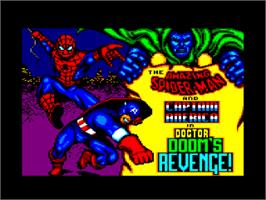 Title screen of Amazing Spider-man: Dr. Doom's Revenge on the Amstrad CPC.