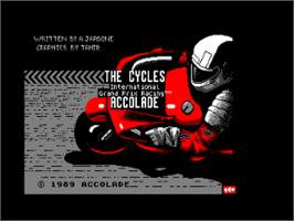 Title screen of Cycles: International Grand Prix Racing on the Amstrad CPC.