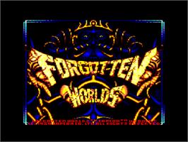 Title screen of Forgotten Worlds on the Amstrad CPC.