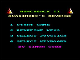 Title screen of Hunchback II: Quasimodo's Revenge on the Amstrad CPC.