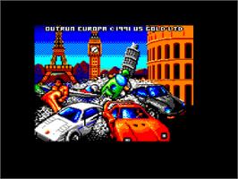 Title screen of Out Run Europa on the Amstrad CPC.