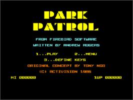 Title screen of Park Patrol on the Amstrad CPC.