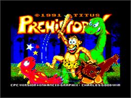Title screen of Prehistorik on the Amstrad CPC.