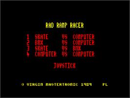 Title screen of Rad Ramp Racer on the Amstrad CPC.
