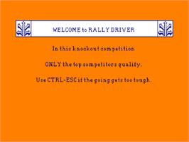 Title screen of Rally Driver on the Amstrad CPC.