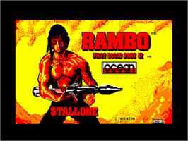 Title screen of Rambo: First Blood Part 2 on the Amstrad CPC.