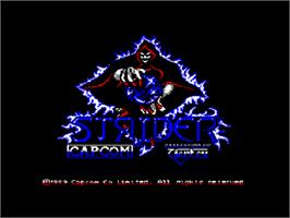 Title screen of Strider on the Amstrad CPC.