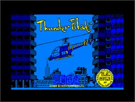 Title screen of Thunder Blade on the Amstrad CPC.
